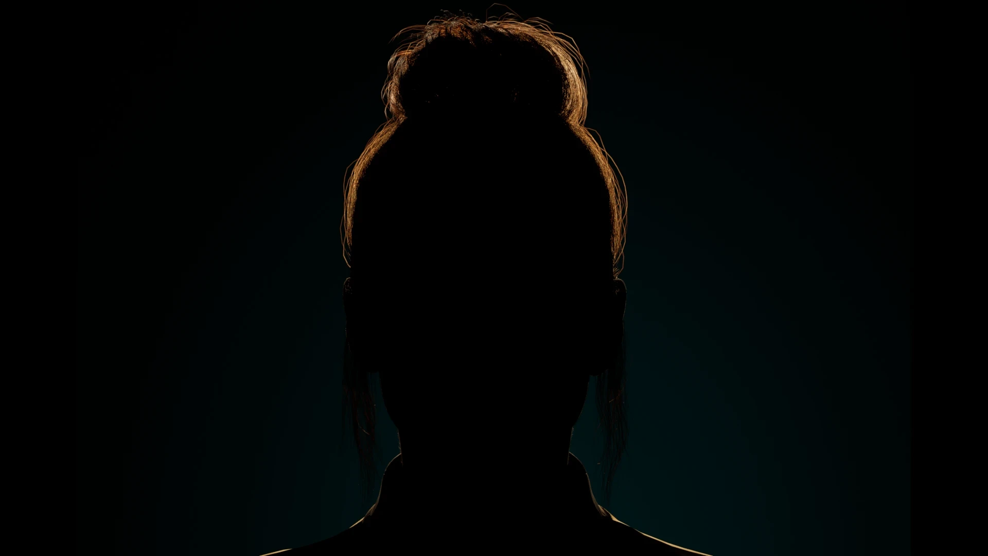 CG figure in silhouette with a warm rim light, set against a dark teal ground
