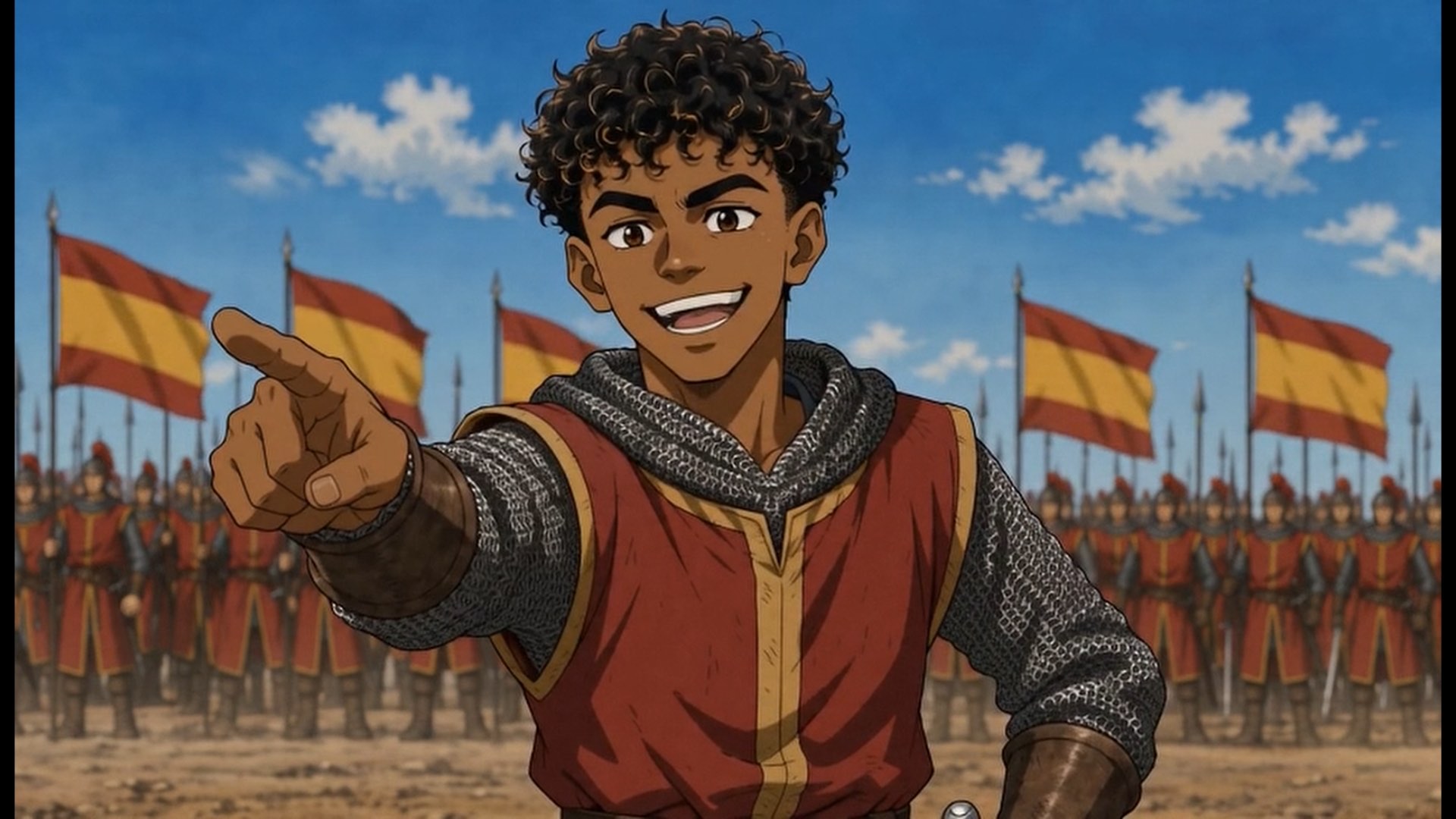 Anime still from the France versus Spain sequence