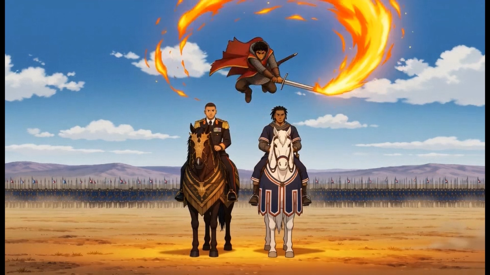 Anime still from the France versus Spain sequence